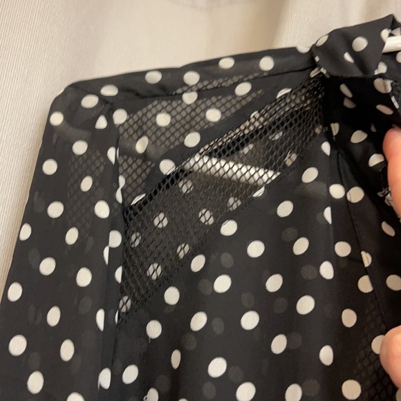 Bongo long sleeved mesh cutout black and white polka dot button up blouse - Picture 2 of 4